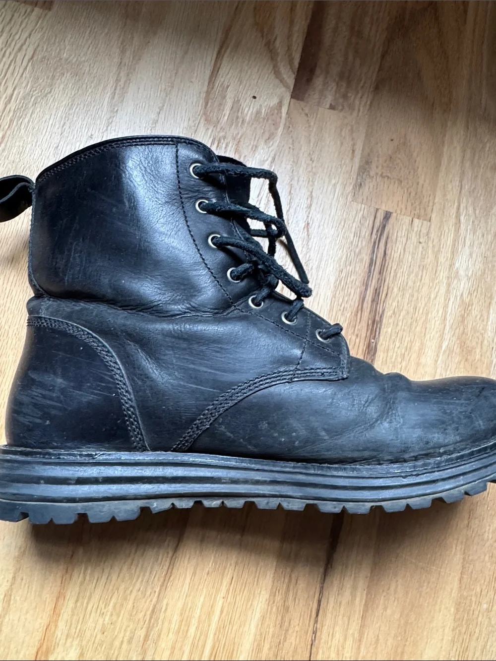Cole Haan Black Leather Lace-Up Combat Boots